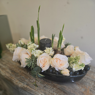 Black Oval Ball Bowl with Spring Flowers  nationwide delivery www.lilybloom.ie