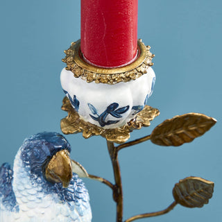 Blue and white parrot Candleholder  wrens centrepiece candle nationwide delivery www.lilybloom.ie