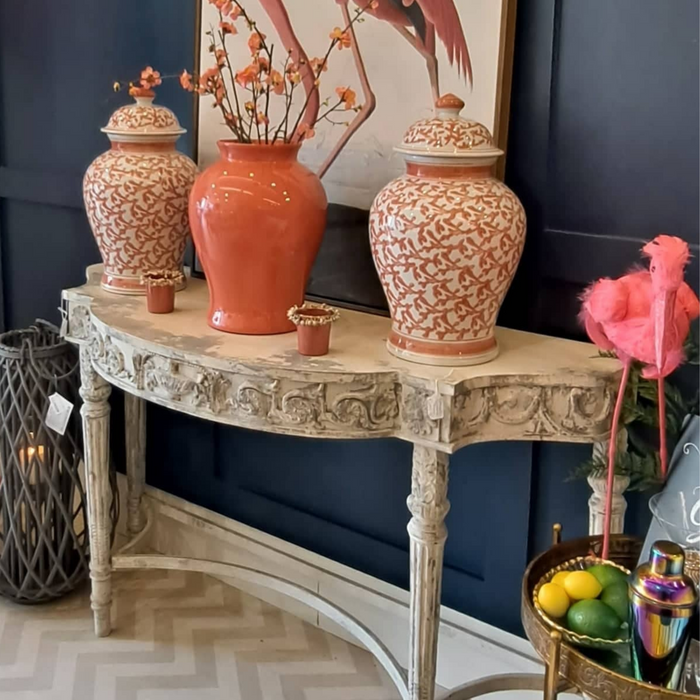 Distressed Carved Console Table