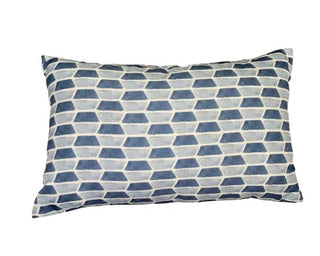 Geovista Blue and Off White Rectangular Cushion with geo print design, featuring soft polyester-linen blend fabric in a stylish blue and off-white color combination, perfect for adding a modern touch to home décor nationwide delivery www.lilybloom.ie