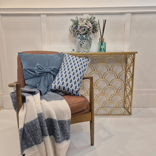 Geovista Blue and Off White Rectangular Cushion with geo print design, featuring soft polyester-linen blend fabric in a stylish blue and off-white color combination, perfect for adding a modern touch to home décor nationwide delivery www.lilybloom.ie