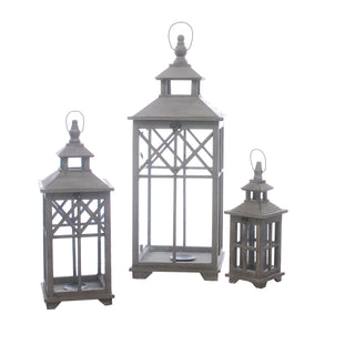 Set of 3 Slate Grey Wooden Lanterns