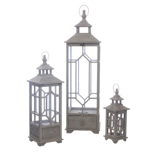 Set of 3 Slate Grey Wooden Lanterns