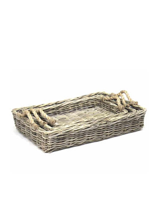 set of 3 x 70cm grey serving trays - rope handles