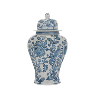 44cm white ginger jar - blue bird / flower design