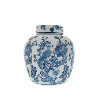 22cm white jar - blue bird / flower design