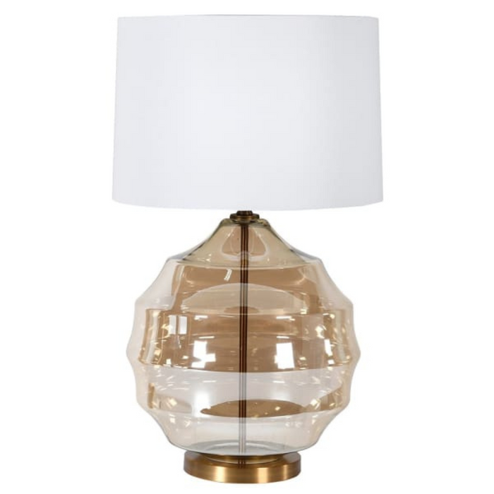 Ribbed Round Glass Table Lamp with Linen Shade