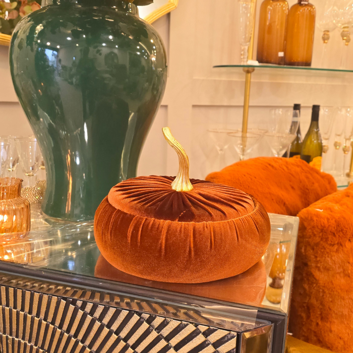 Rust Velvet Pumpkin Trinket Box