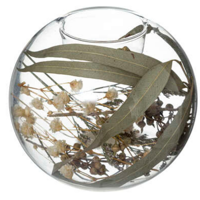 Round Tealight Holder With Dried Flowers